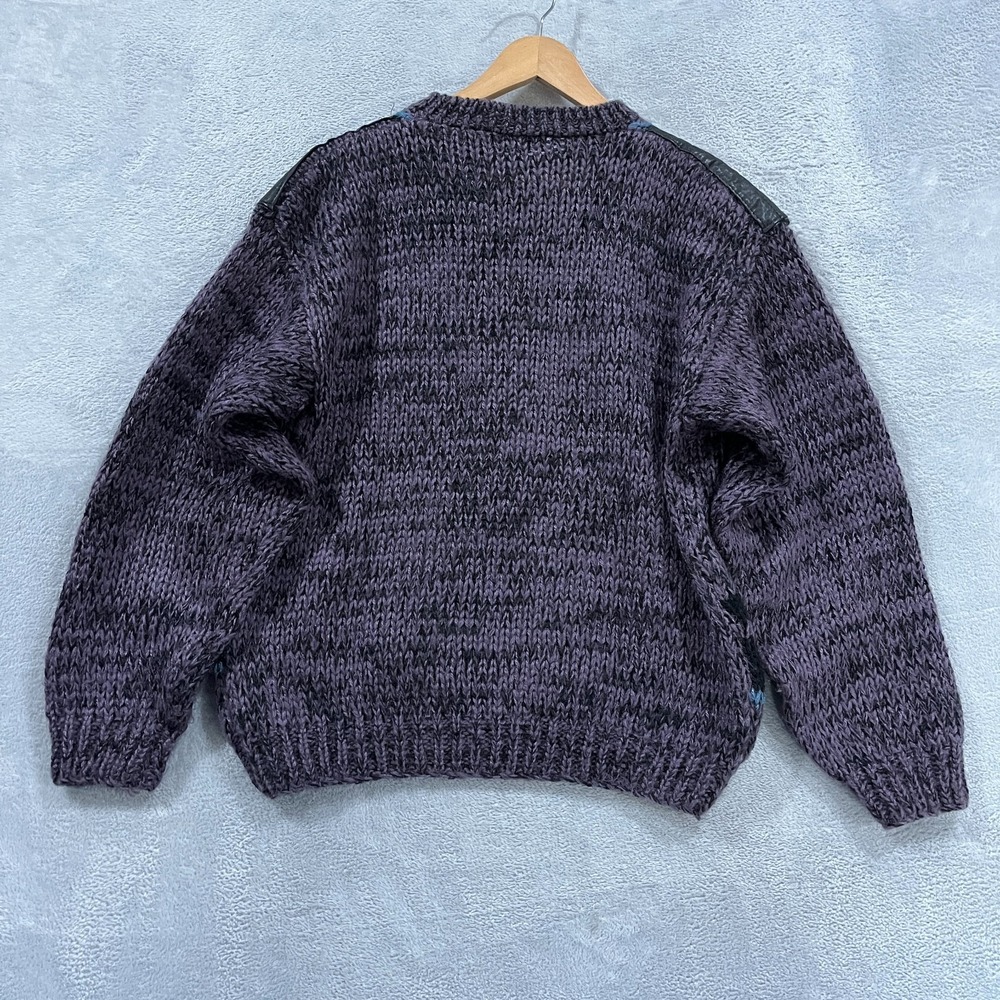 Vintage‎ Street Scenes Sweater Medium Knit 90s Knit Leather Accent Purple 90s